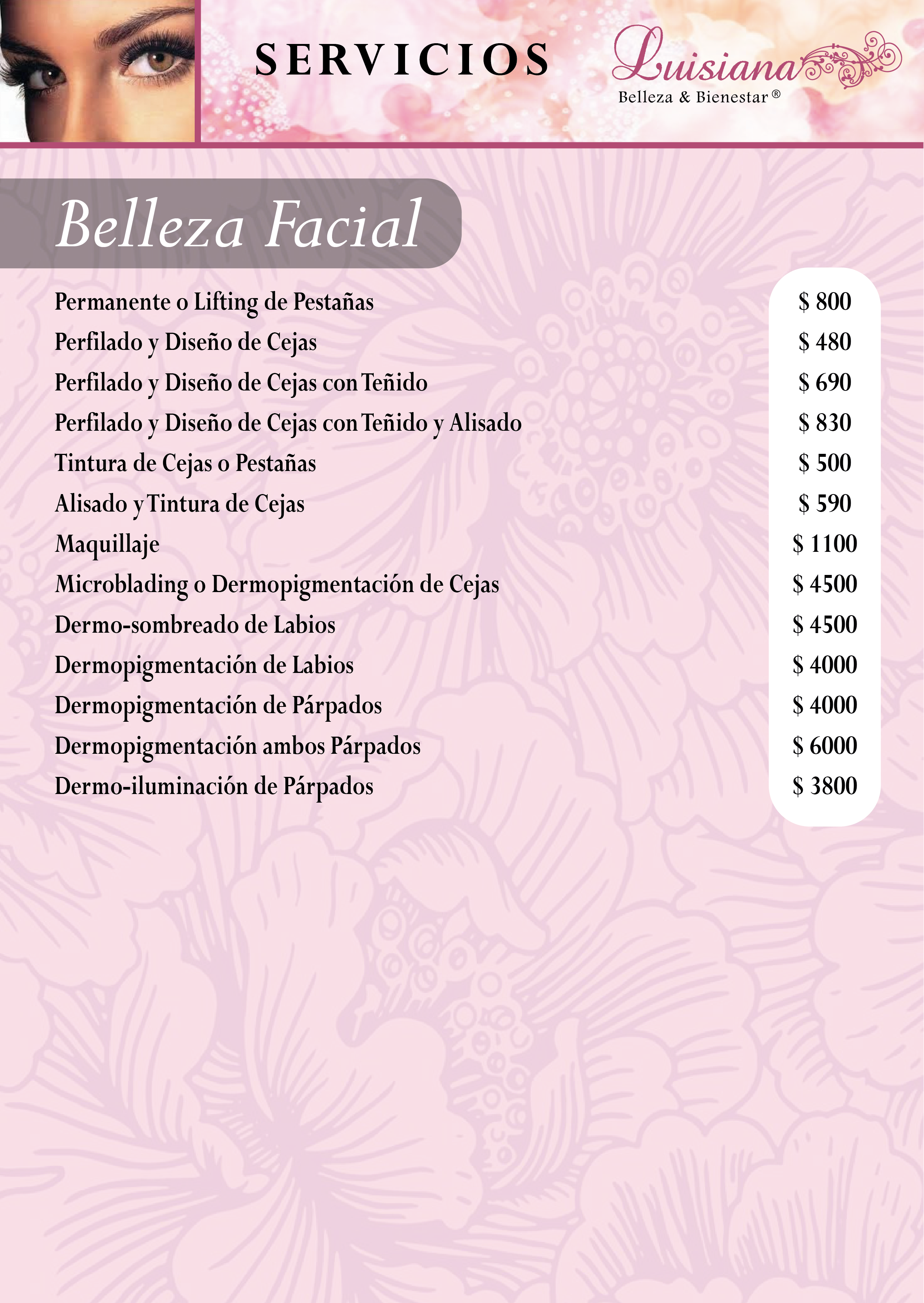 Carta de Lusiana Belleza & Bienestar — página 1